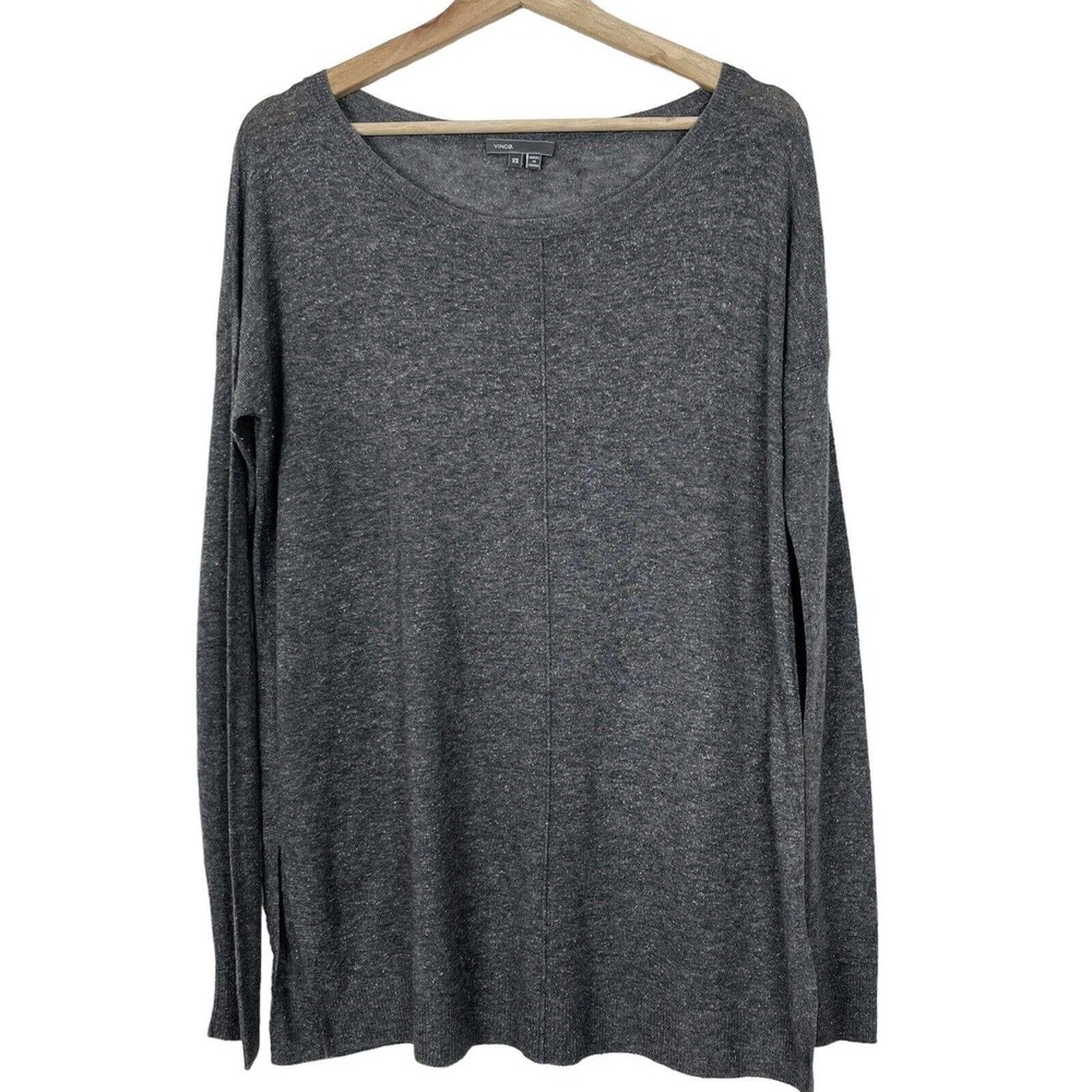Vince Wool Textured Side Slit Long Sleeve Knit Pullover Sweater
